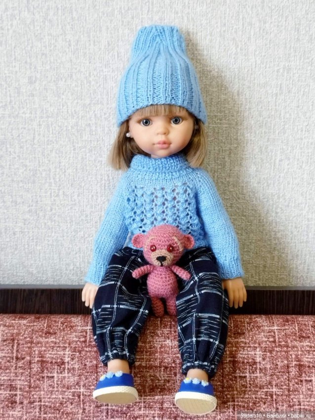 Вязаная мишутка-девочка Пуговка для паолочек (фото 2)