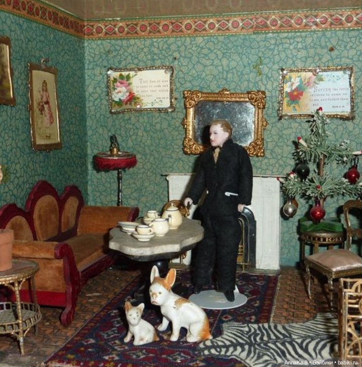 Животные в антикварных и винтажных кукольных домиках