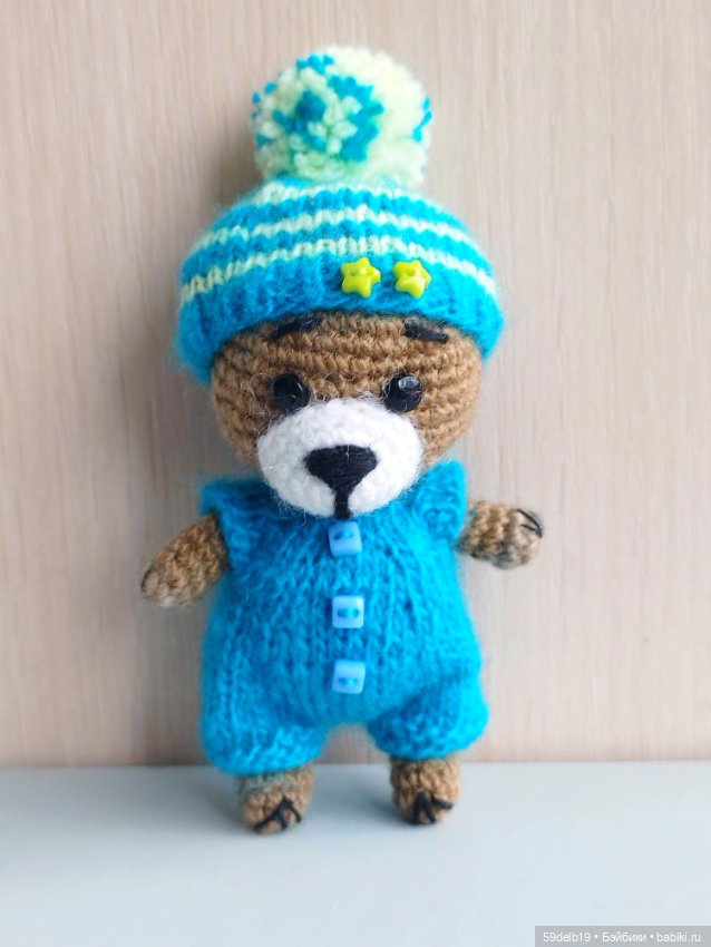 Медвежонок Бронька в бирюзовом костюмчике (фото 5)