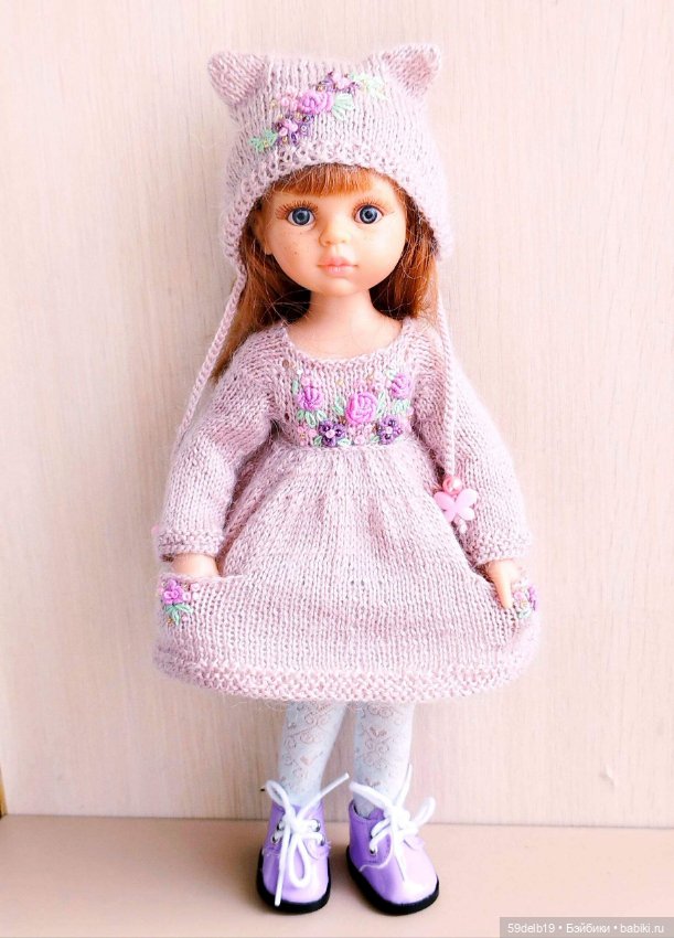 Платье и шапочка из мохера с вышивкой для куклы паола рейна (фото 5)