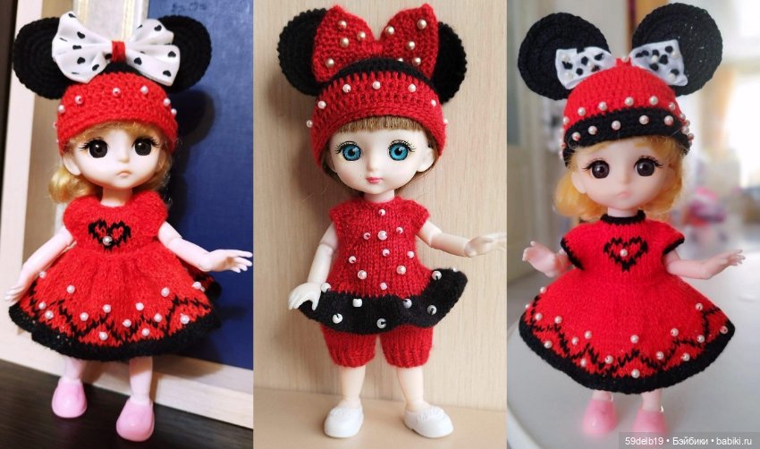 Костюмчик Мини Маус для шарнирных куколок ростиком 14-16 см