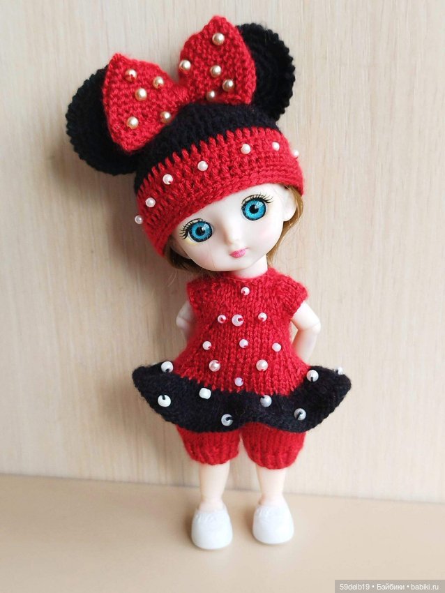 Костюмчик Мини Маус для шарнирных куколок ростиком 14-16 см