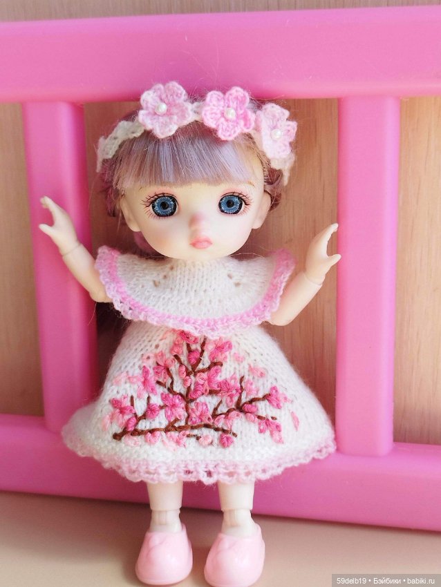 Комплект одежды для шарнирных куколок ростом 14-16 см "Ветка сакуры"