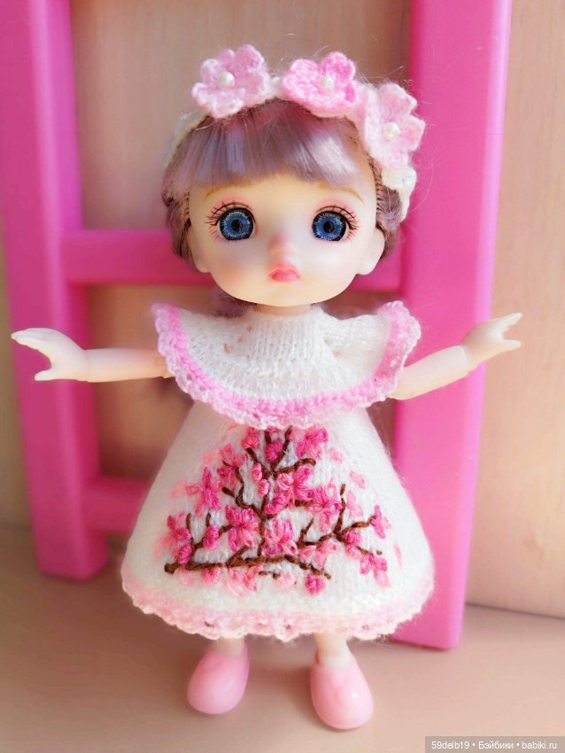 Комплект одежды для шарнирных куколок ростом 14-16 см "Ветка сакуры"