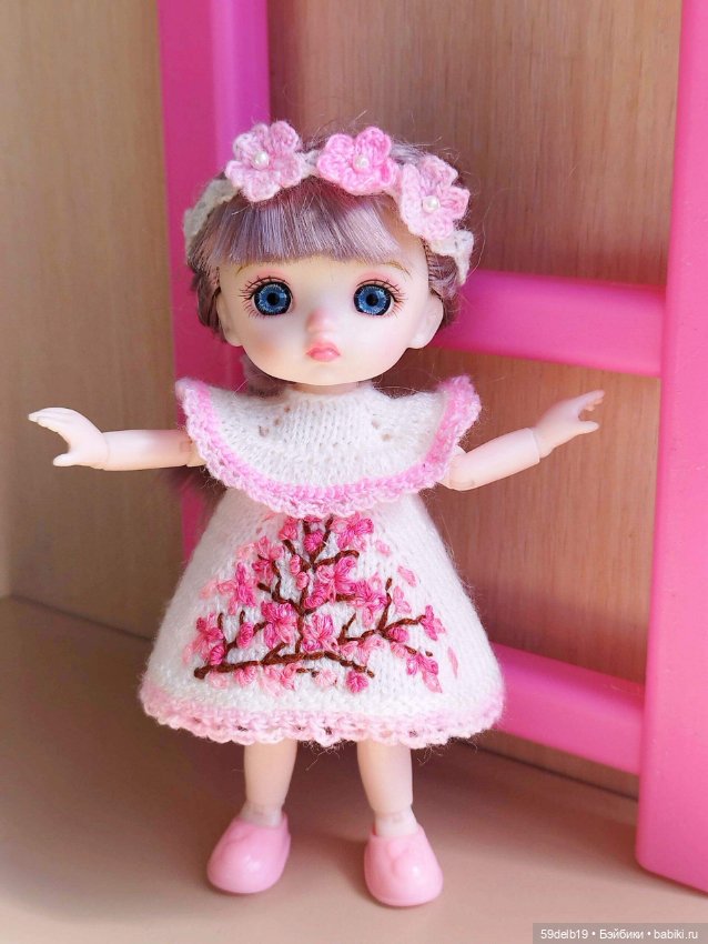 Комплект одежды для шарнирных куколок ростом 14-16 см "Ветка сакуры"