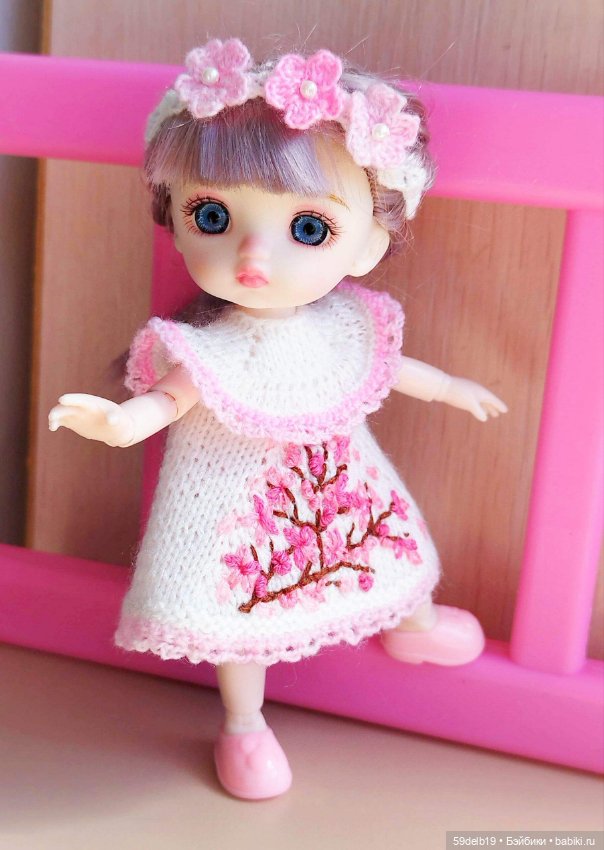 Комплект одежды для шарнирных куколок ростом 14-16 см "Ветка сакуры"