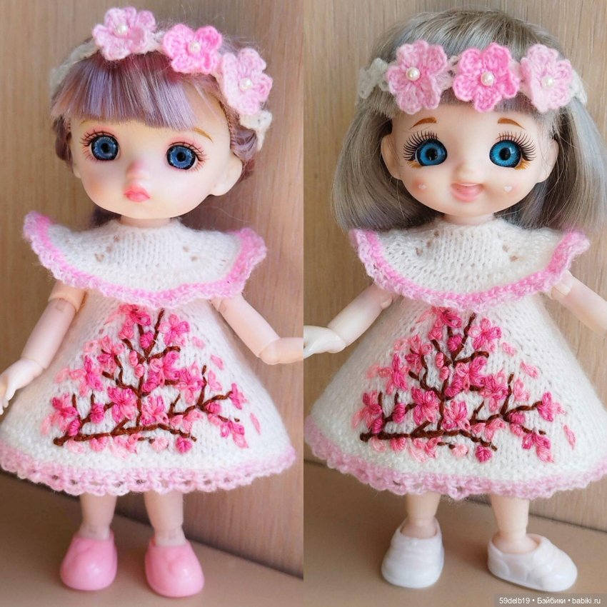 Комплект одежды для шарнирных куколок ростом 14-16 см "Ветка сакуры"