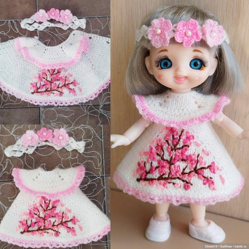 Комплект одежды для шарнирных куколок ростом 14-16 см "Ветка сакуры"