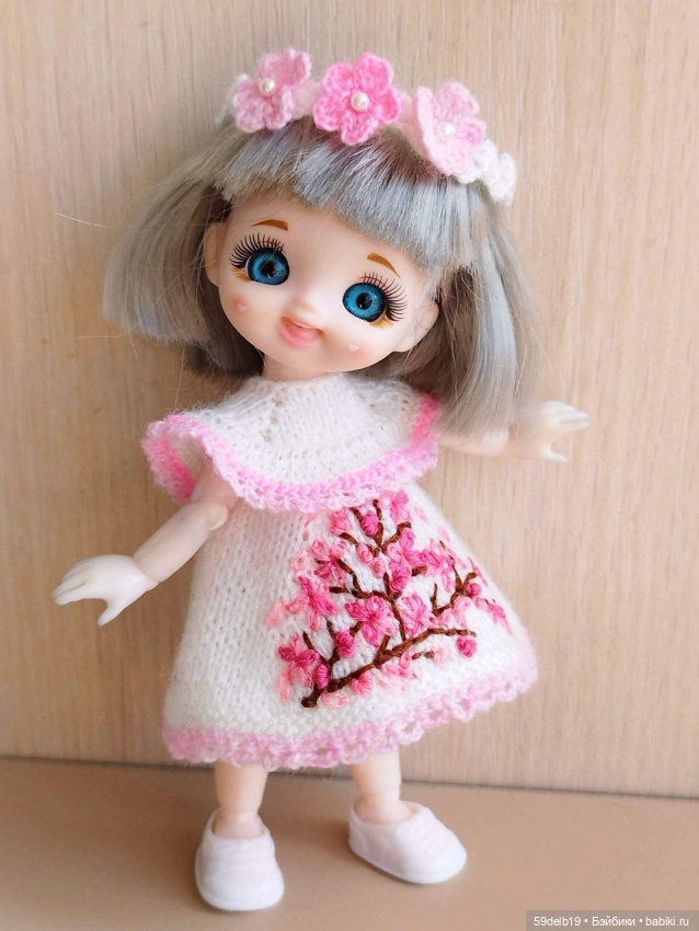 Комплект одежды для шарнирных куколок ростом 14-16 см "Ветка сакуры" (фото 5)