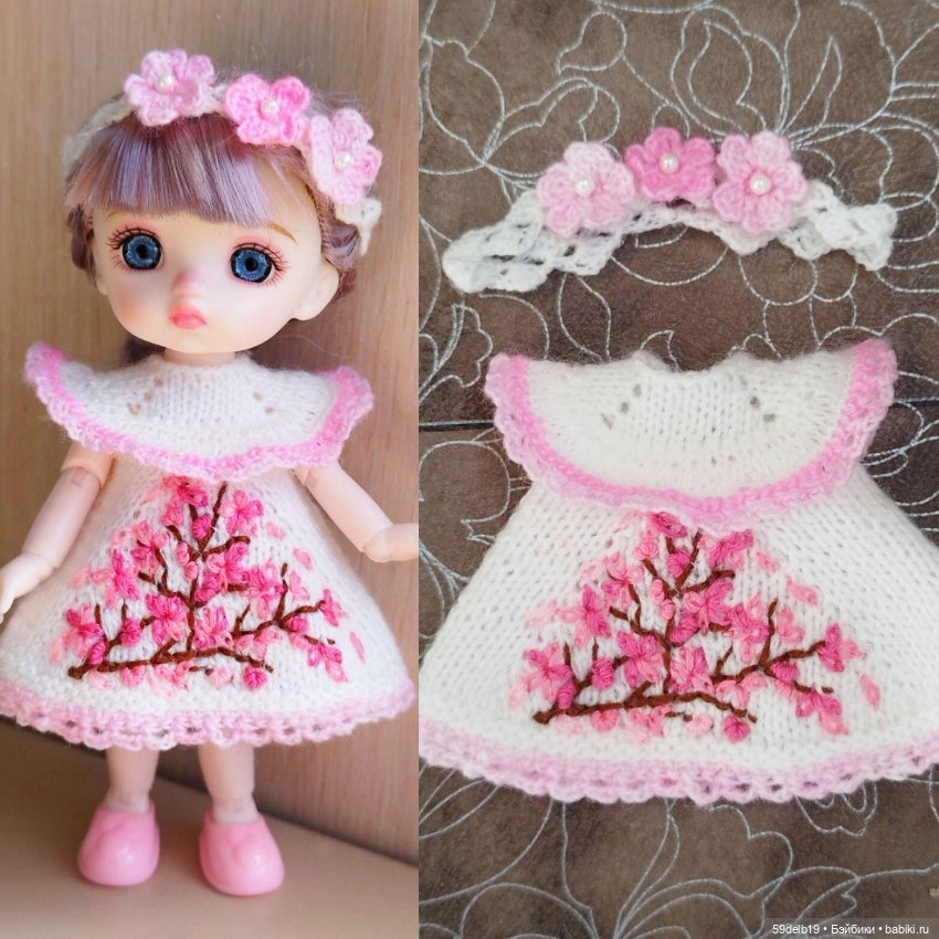 Комплект одежды для шарнирных куколок ростом 14-16 см "Ветка сакуры"