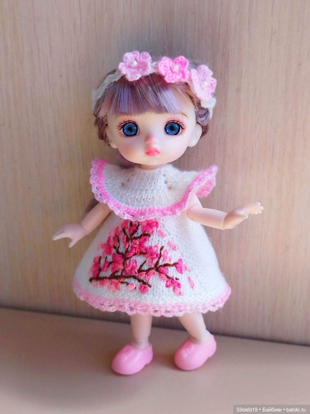 Комплект одежды для шарнирных куколок ростом 14-16 см "Ветка сакуры"