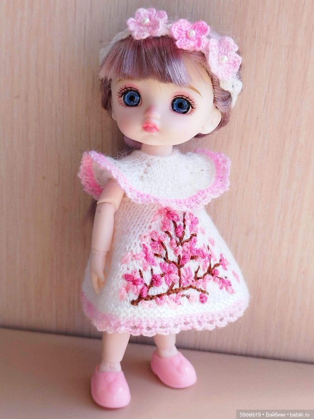 Комплект одежды для шарнирных куколок ростом 14-16 см "Ветка сакуры"