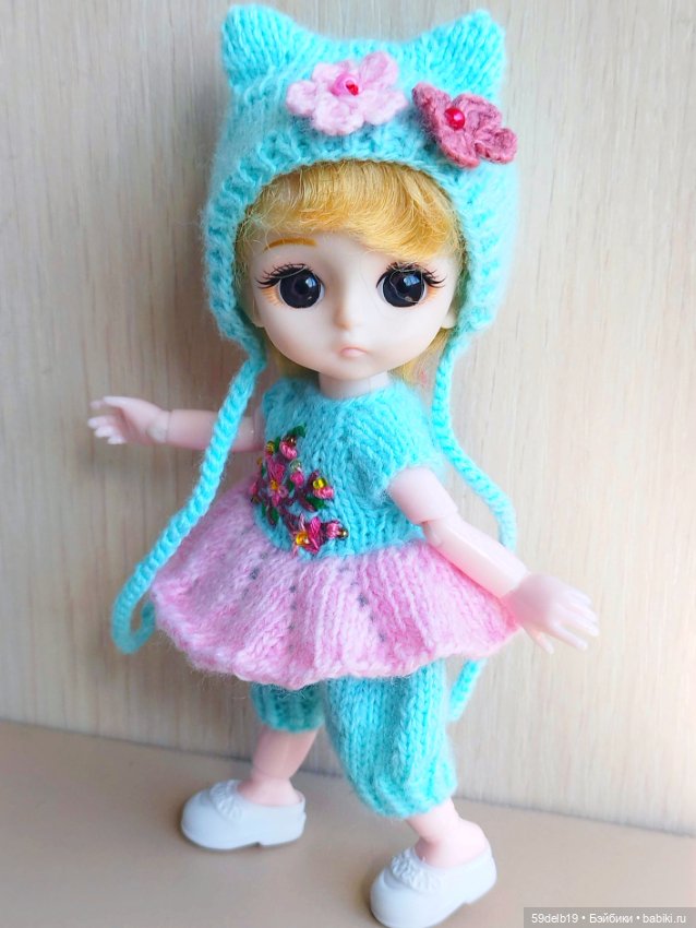 Платье - комбинезон и шапочка с ушками для баболишки 15 см (фото 3)