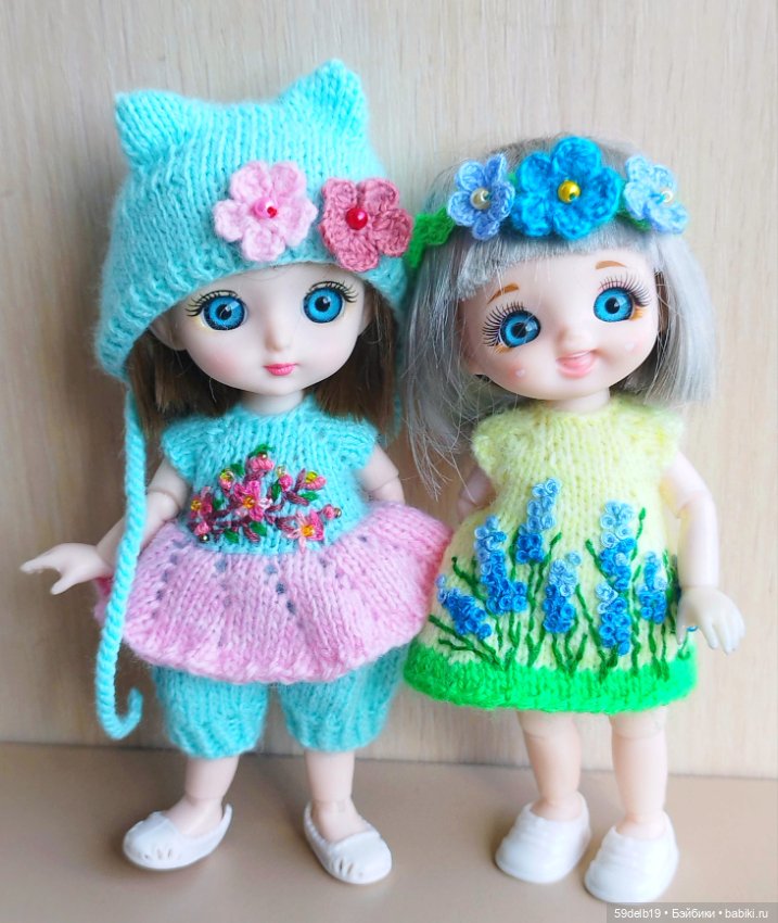 Платье - комбинезон и шапочка с ушками для баболишки 15 см