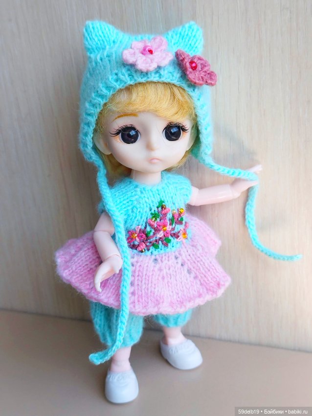 Платье - комбинезон и шапочка с ушками для баболишки 15 см (фото 7)