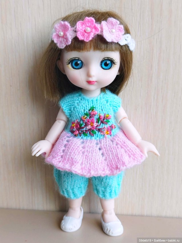 Платье - комбинезон и шапочка с ушками для баболишки 15 см (фото 4)