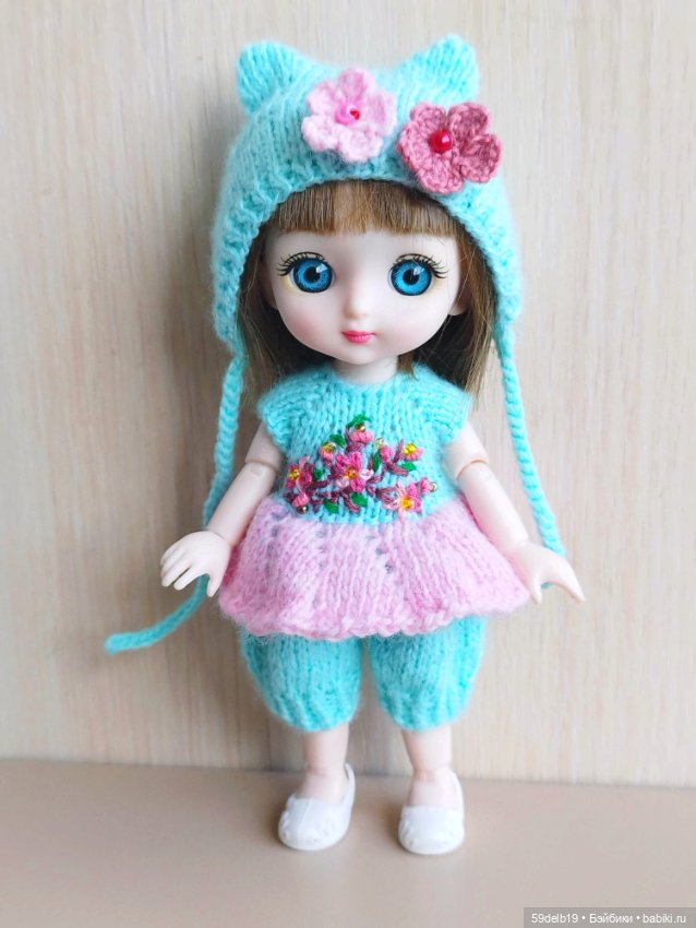 Платье - комбинезон и шапочка с ушками для баболишки 15 см (фото 5)