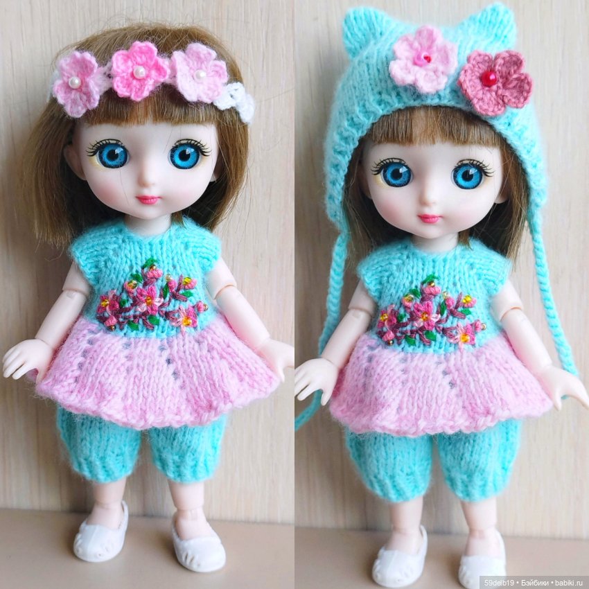 Платье - комбинезон и шапочка с ушками для баболишки 15 см (фото 10)