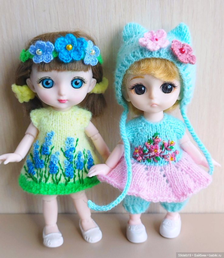 Платье - комбинезон и шапочка с ушками для баболишки 15 см