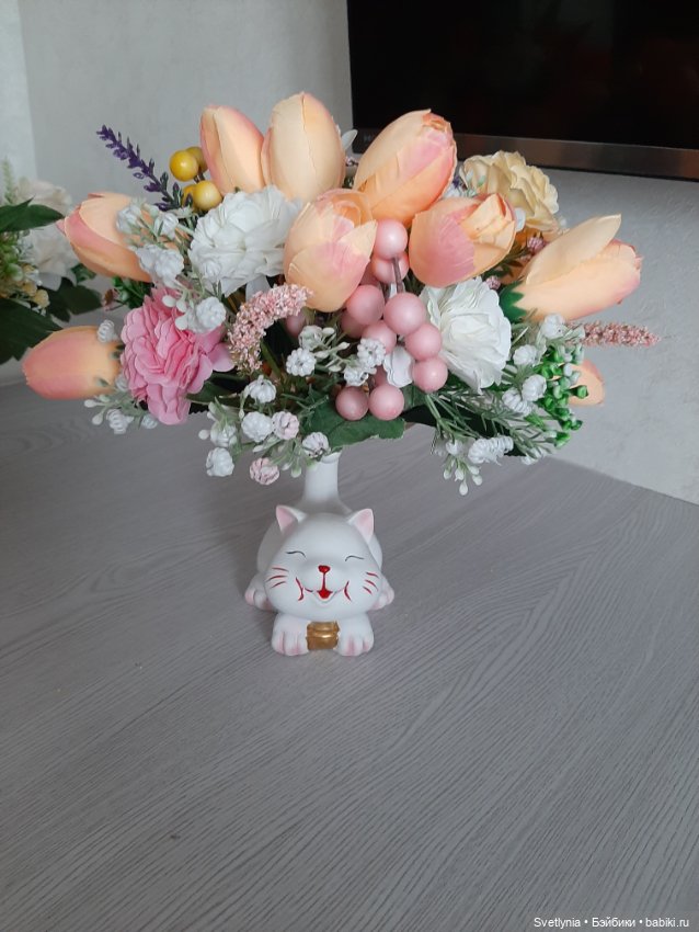 Мишка, кролик и котик с цветами (фото 3)