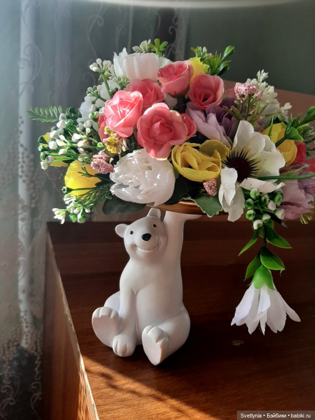 Мишка, кролик и котик с цветами (фото 6)