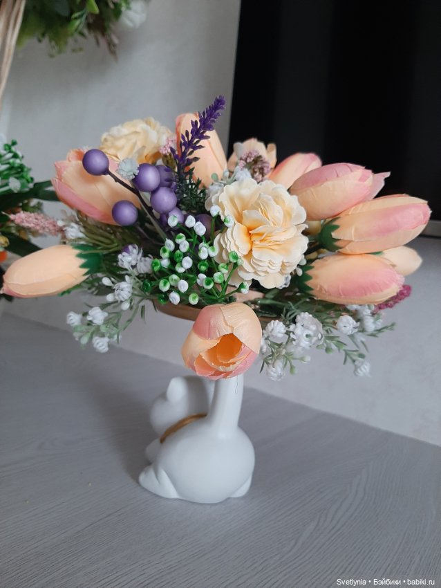 Мишка, кролик и котик с цветами (фото 5)