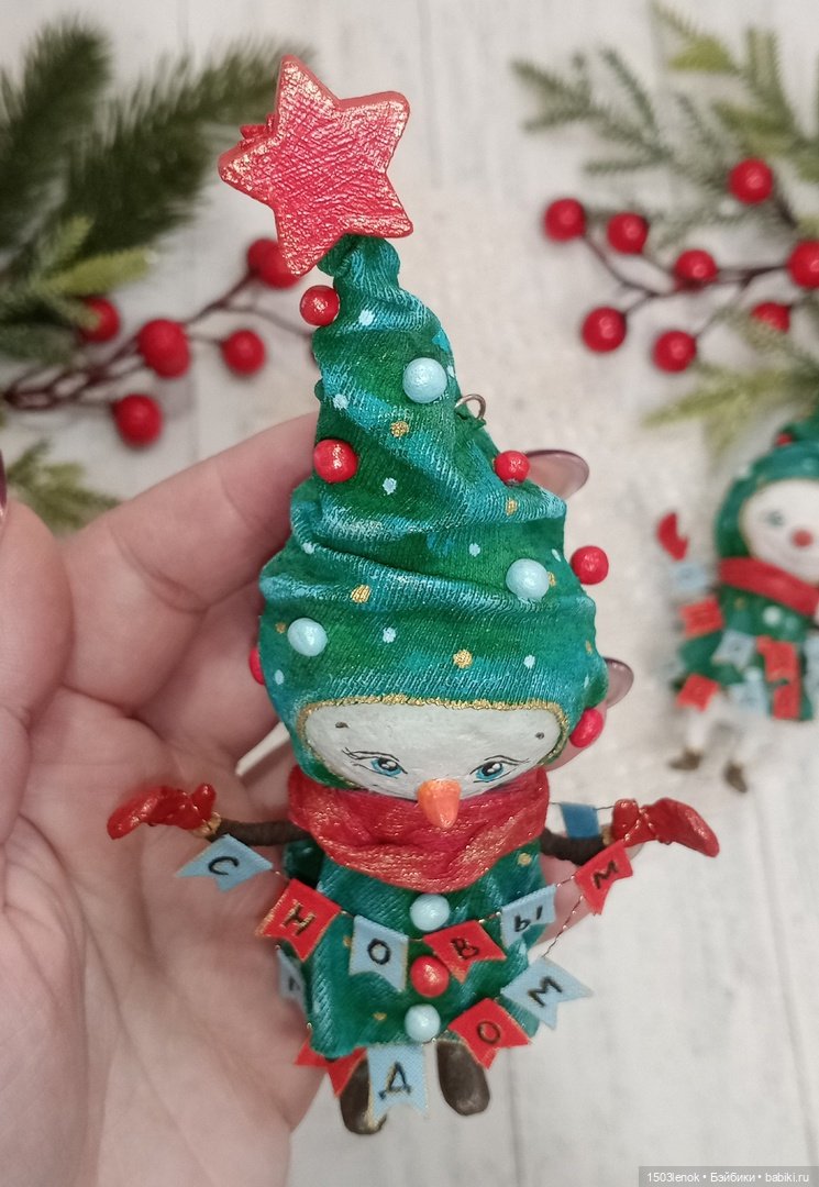Ёлочки-снеговички — Лепка авторских игрушек и папье (фото 6)