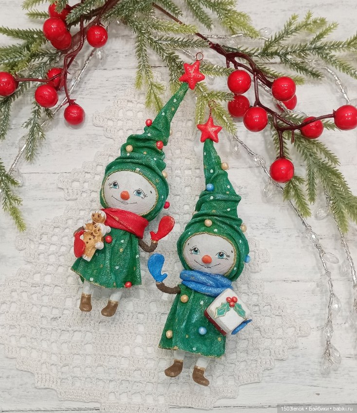 Ёлочки-снеговички — Лепка авторских игрушек и папье