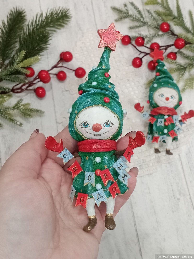 Ёлочки-снеговички — Лепка авторских игрушек и папье (фото 8)