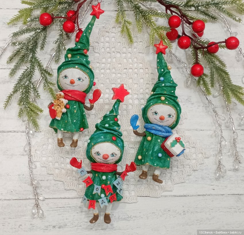 Ёлочки-снеговички — Лепка авторских игрушек и папье