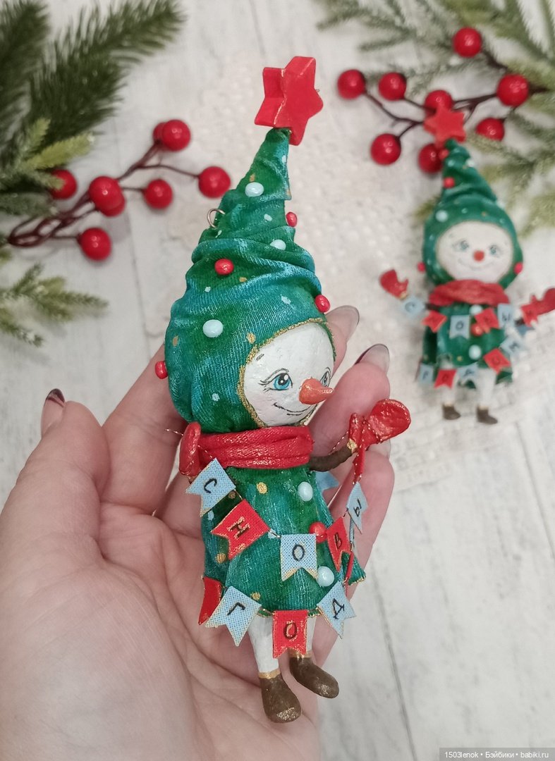Ёлочки-снеговички — Лепка авторских игрушек и папье (фото 9)