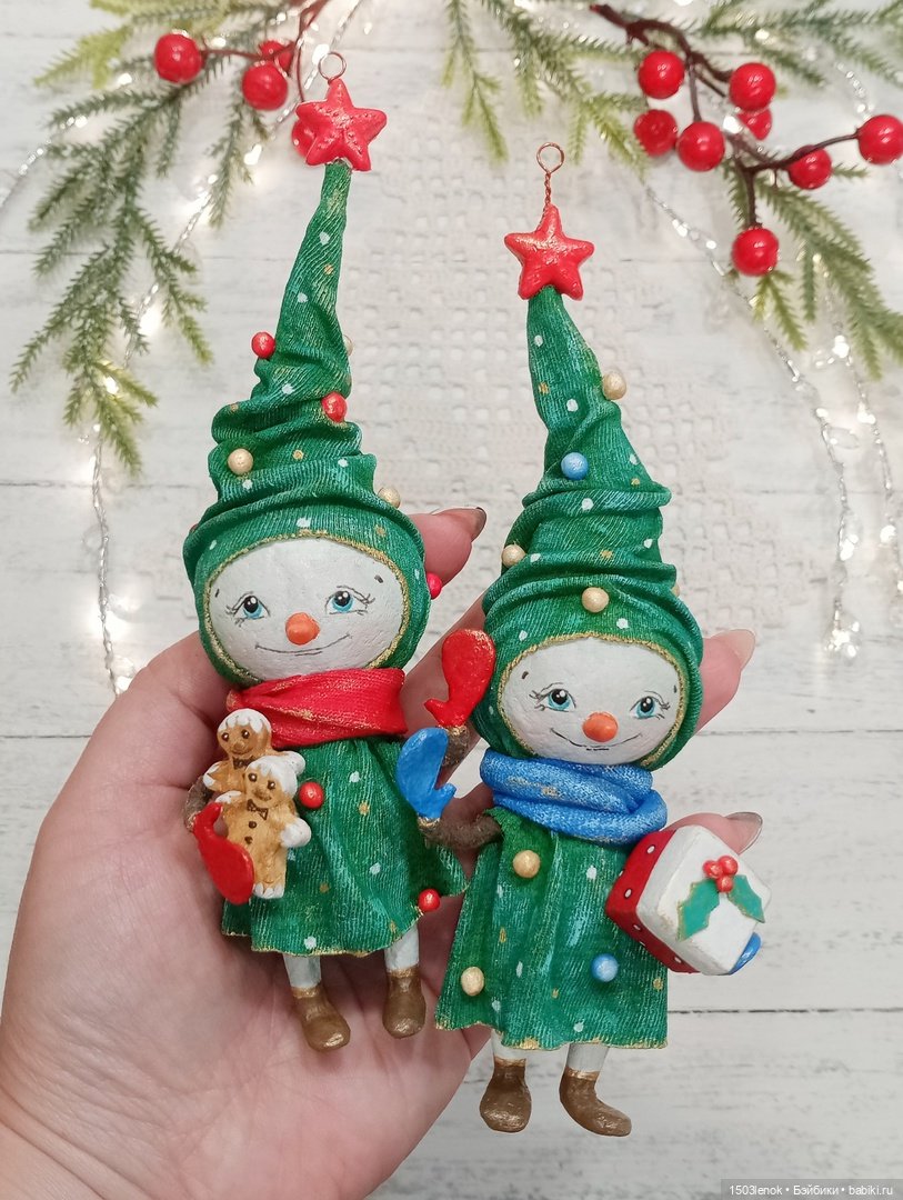 Ёлочки-снеговички — Лепка авторских игрушек и папье