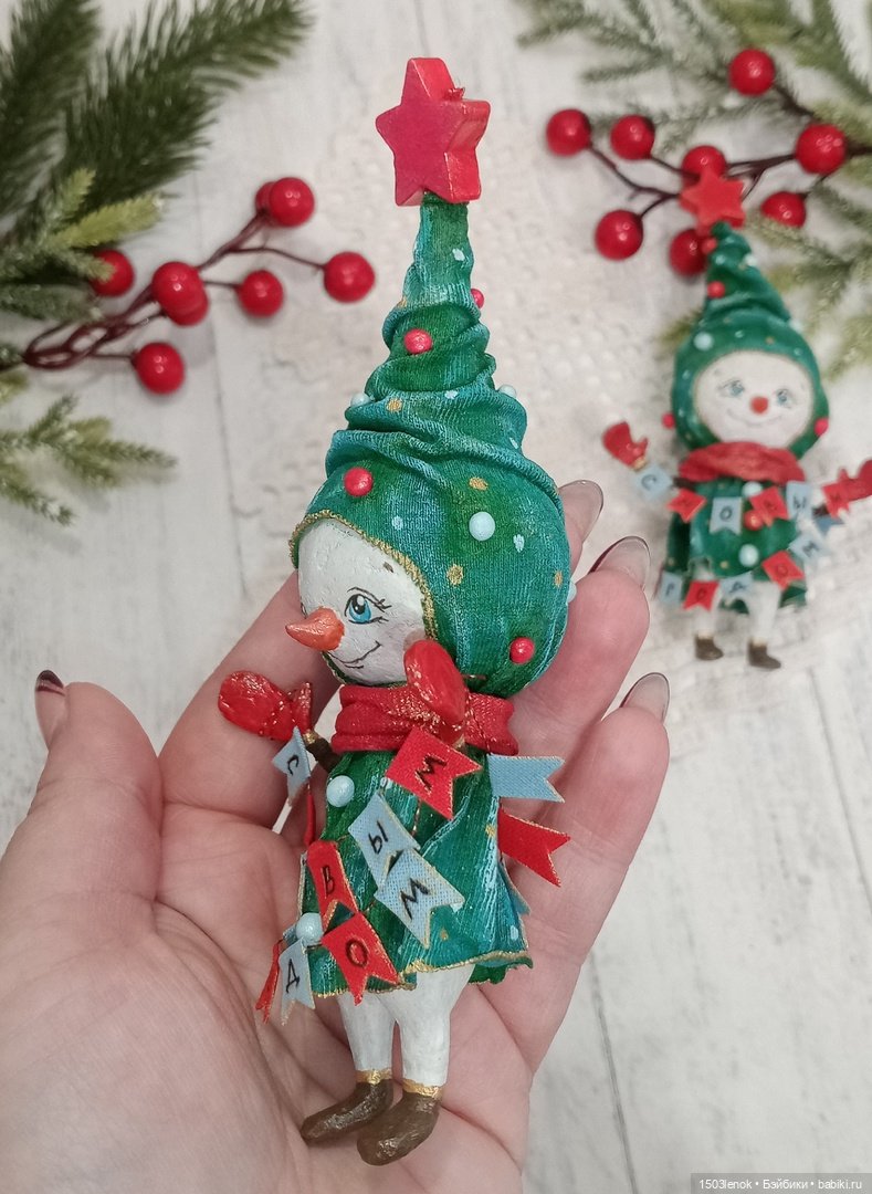 Ёлочки-снеговички — Лепка авторских игрушек и папье (фото 10)
