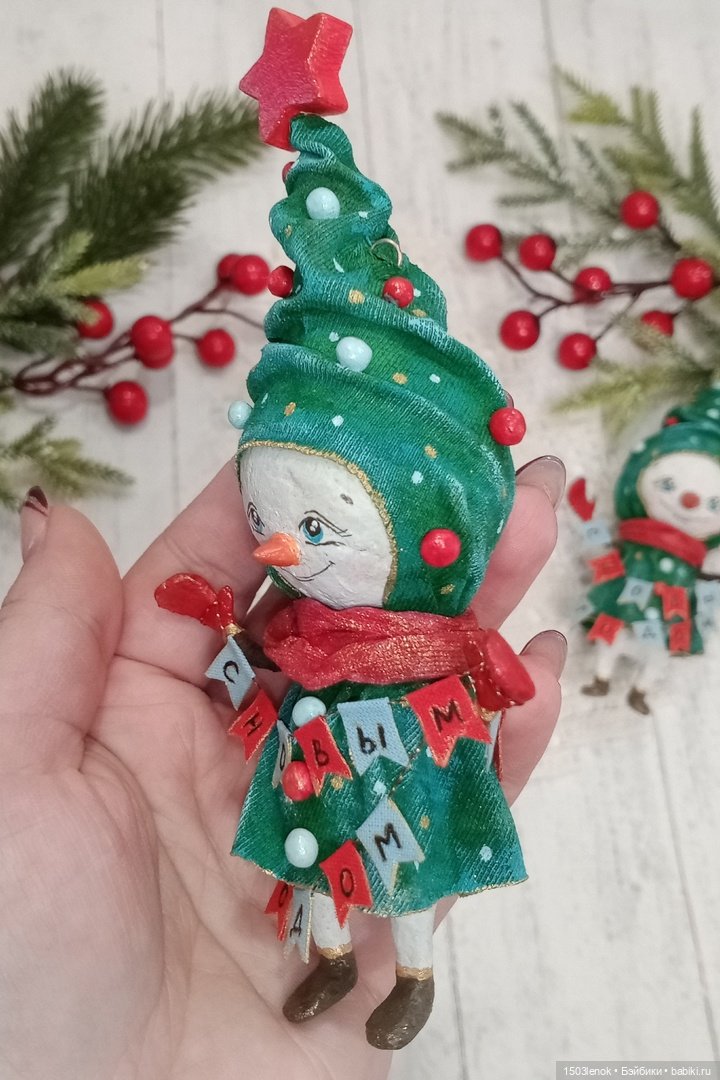 Ёлочки-снеговички — Лепка авторских игрушек и папье (фото 4)