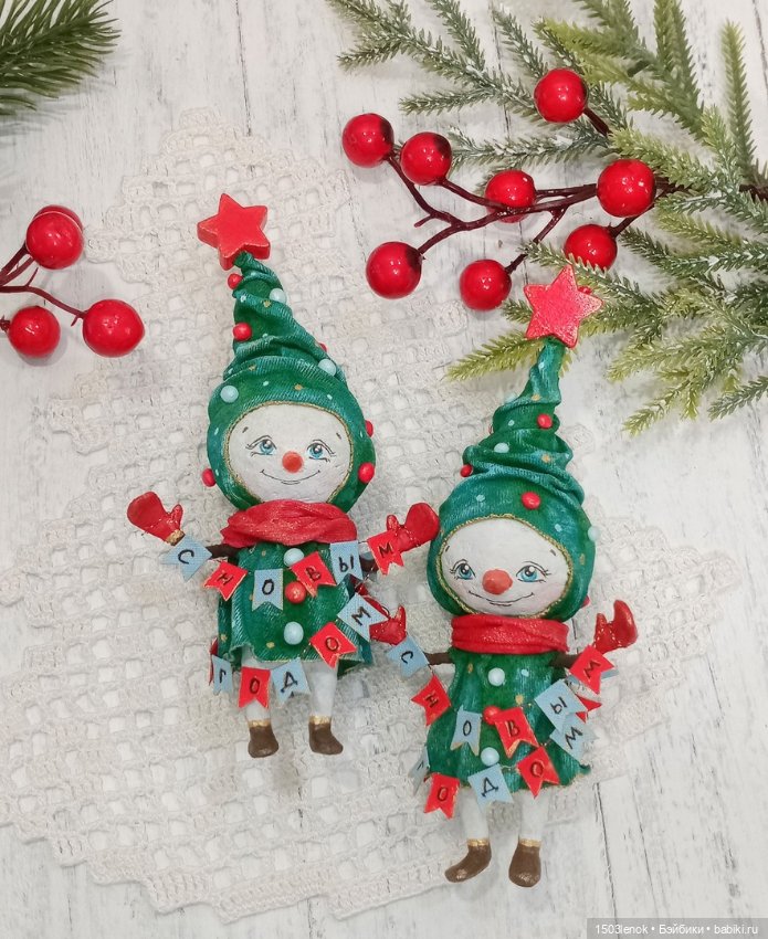 Ёлочки-снеговички — Лепка авторских игрушек и папье
