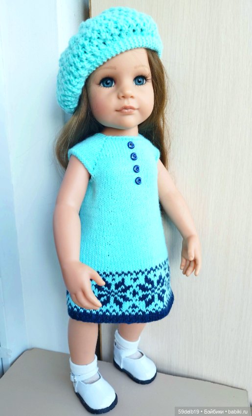 Летнее платье с ажурным беретом для кукол готц 48-50 см (фото 6)