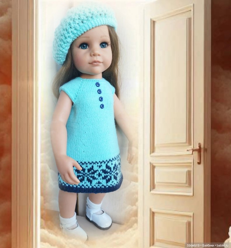 Летнее платье с ажурным беретом для кукол готц 48-50 см