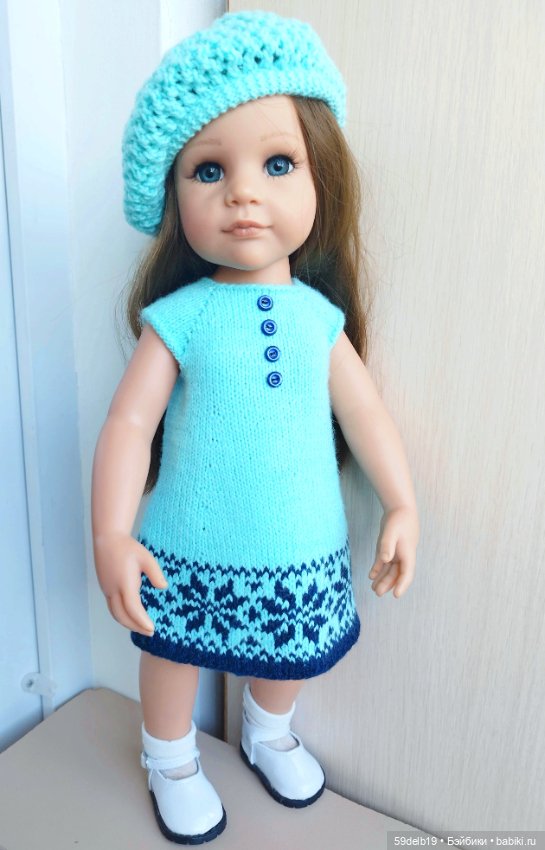 Летнее платье с ажурным беретом для кукол готц 48-50 см (фото 5)