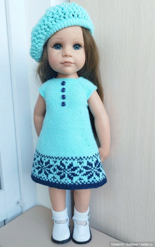 Летнее платье с ажурным беретом для кукол готц 48-50 см (фото 2)