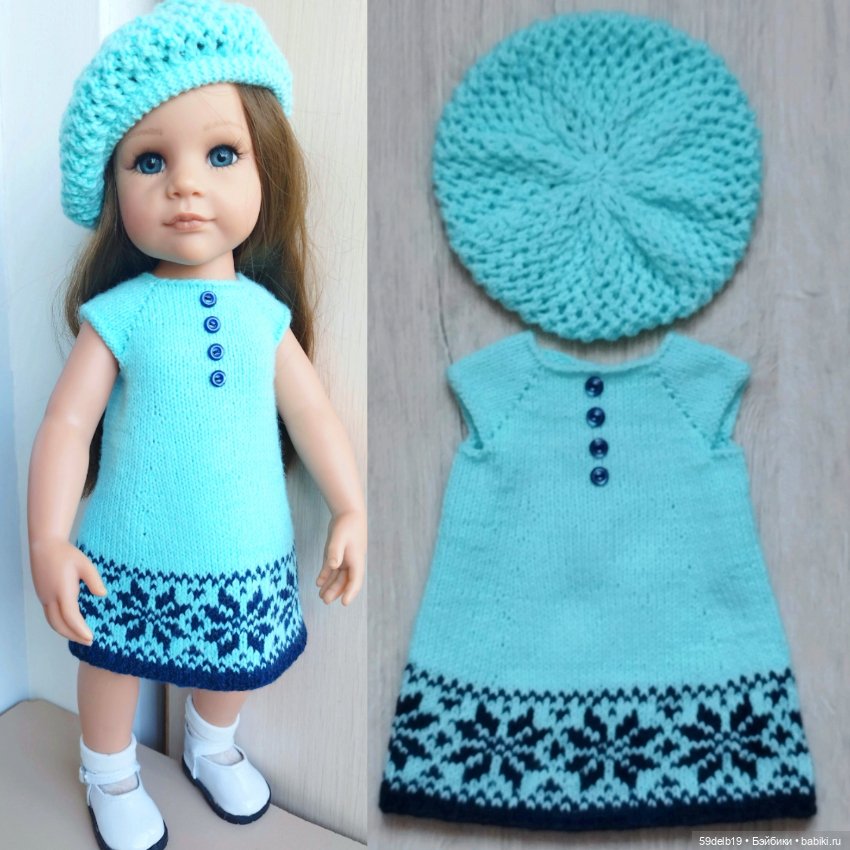 Летнее платье с ажурным беретом для кукол готц 48-50 см (фото 7)