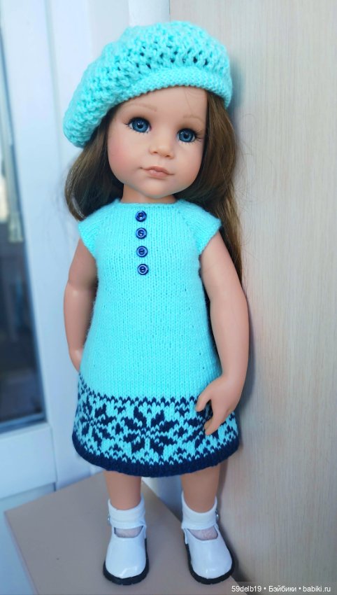 Летнее платье с ажурным беретом для кукол готц 48-50 см (фото 4)