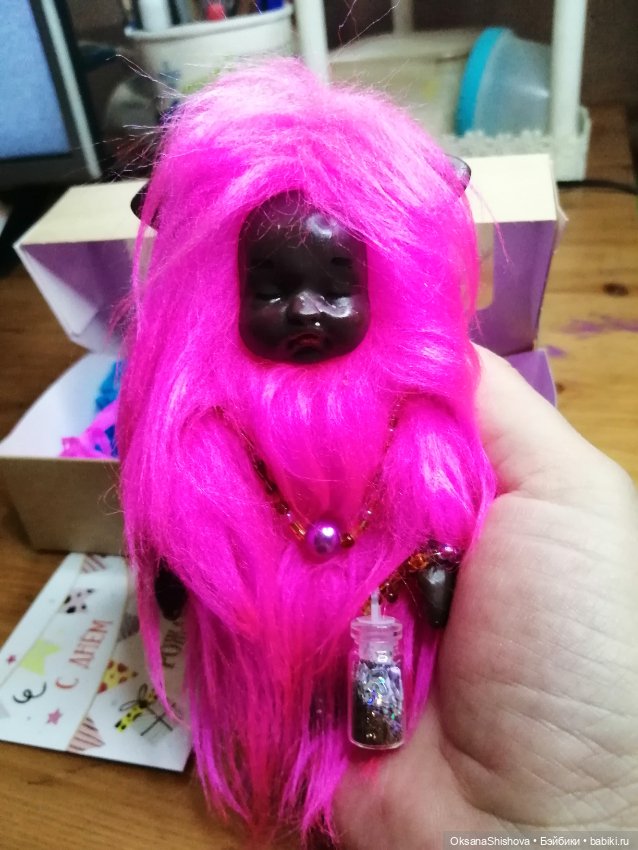 Эльфики сплюшки ручной работы 12 см из искусственного меха и полимерной глины (фото 2)