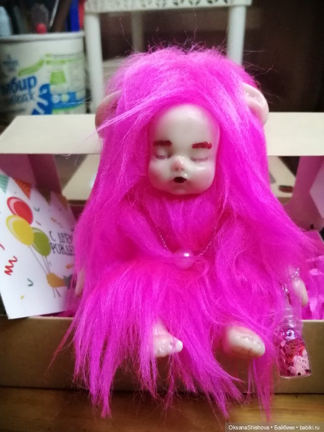 Эльфики сплюшки ручной работы 12 см из искусственного меха и полимерной глины