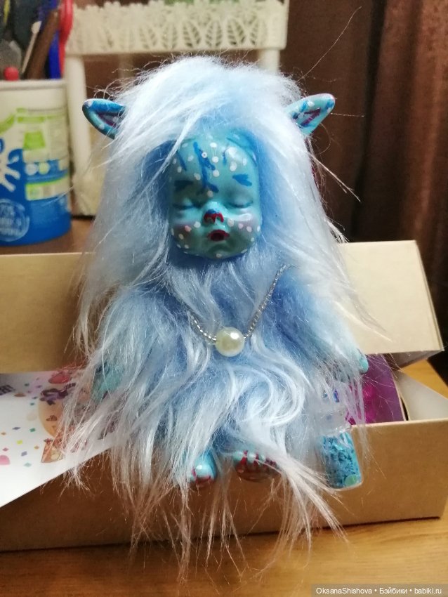 Эльфики сплюшки ручной работы 12 см из искусственного меха и полимерной глины (фото 3)