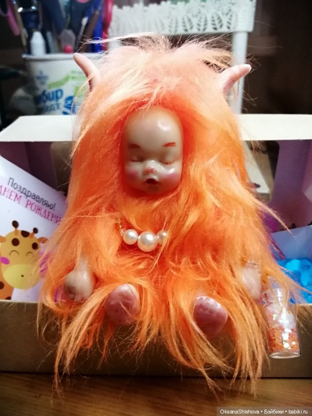 Эльфики сплюшки ручной работы 12 см из искусственного меха и полимерной глины (фото 4)