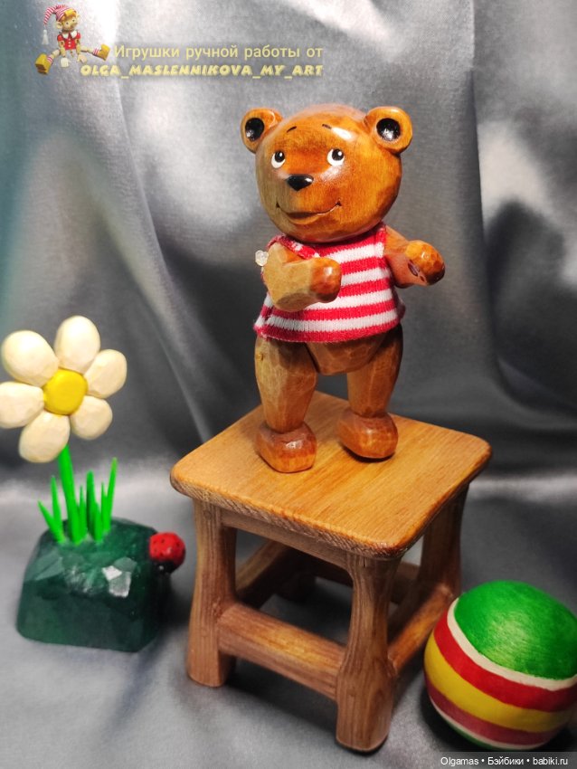 Мишка в тельняшке! 🐻 — Авторские игрушки из дерева: резьба (фото 10)
