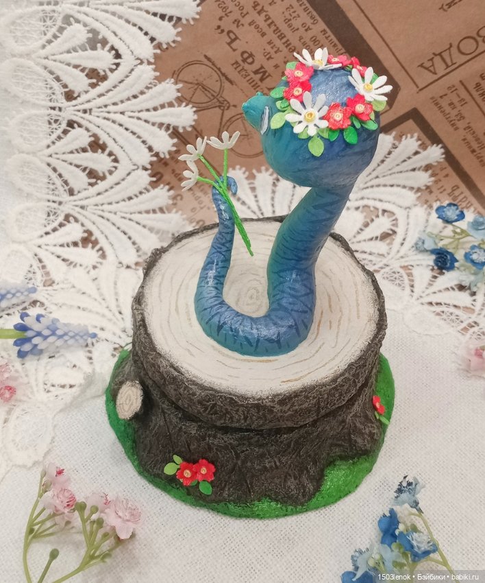Змейка на пне — Лепка авторских игрушек и папье (фото 4)