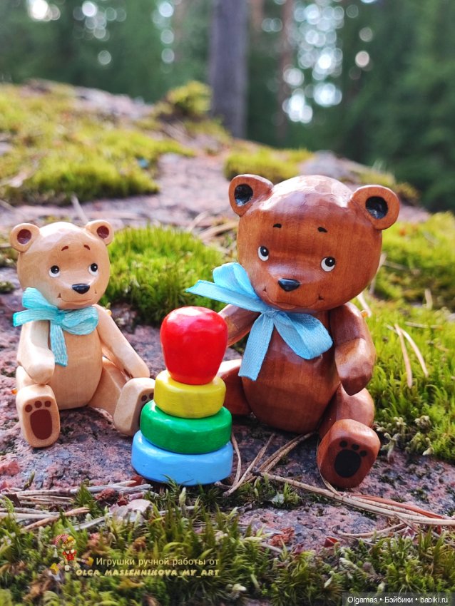 Мишки в лесу🐻🌲 — Авторские игрушки из дерева: резьба (фото 9)