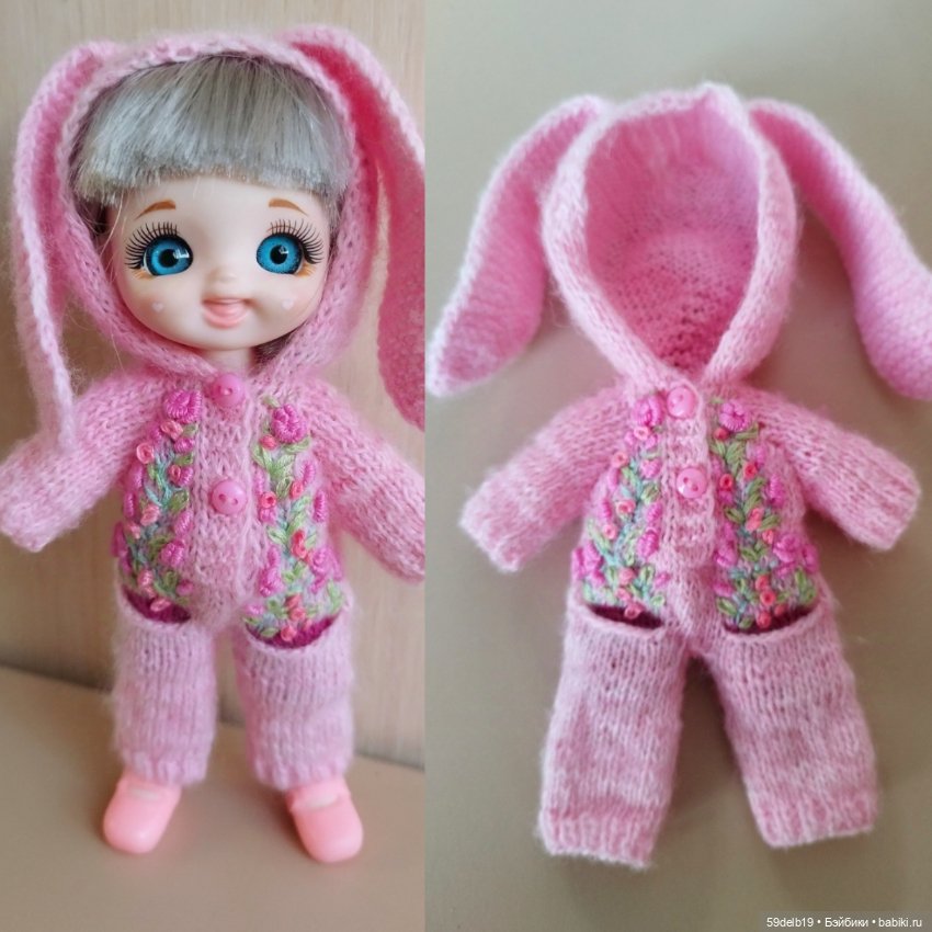Комбенизончики с вышивкой для кукол ростом 15 см