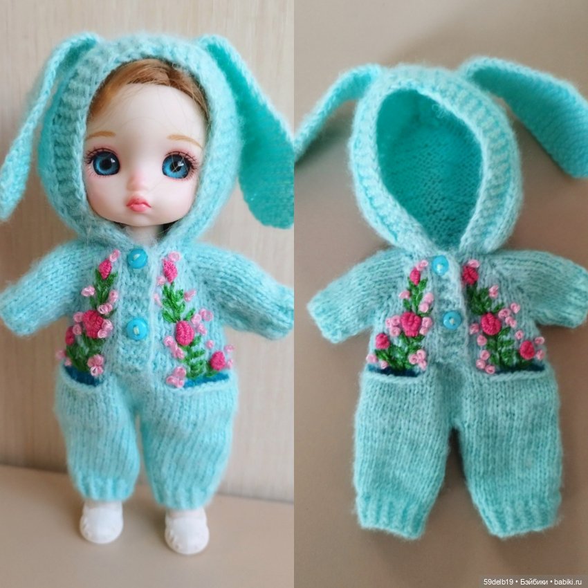 Комбенизончики с вышивкой для кукол ростом 15 см